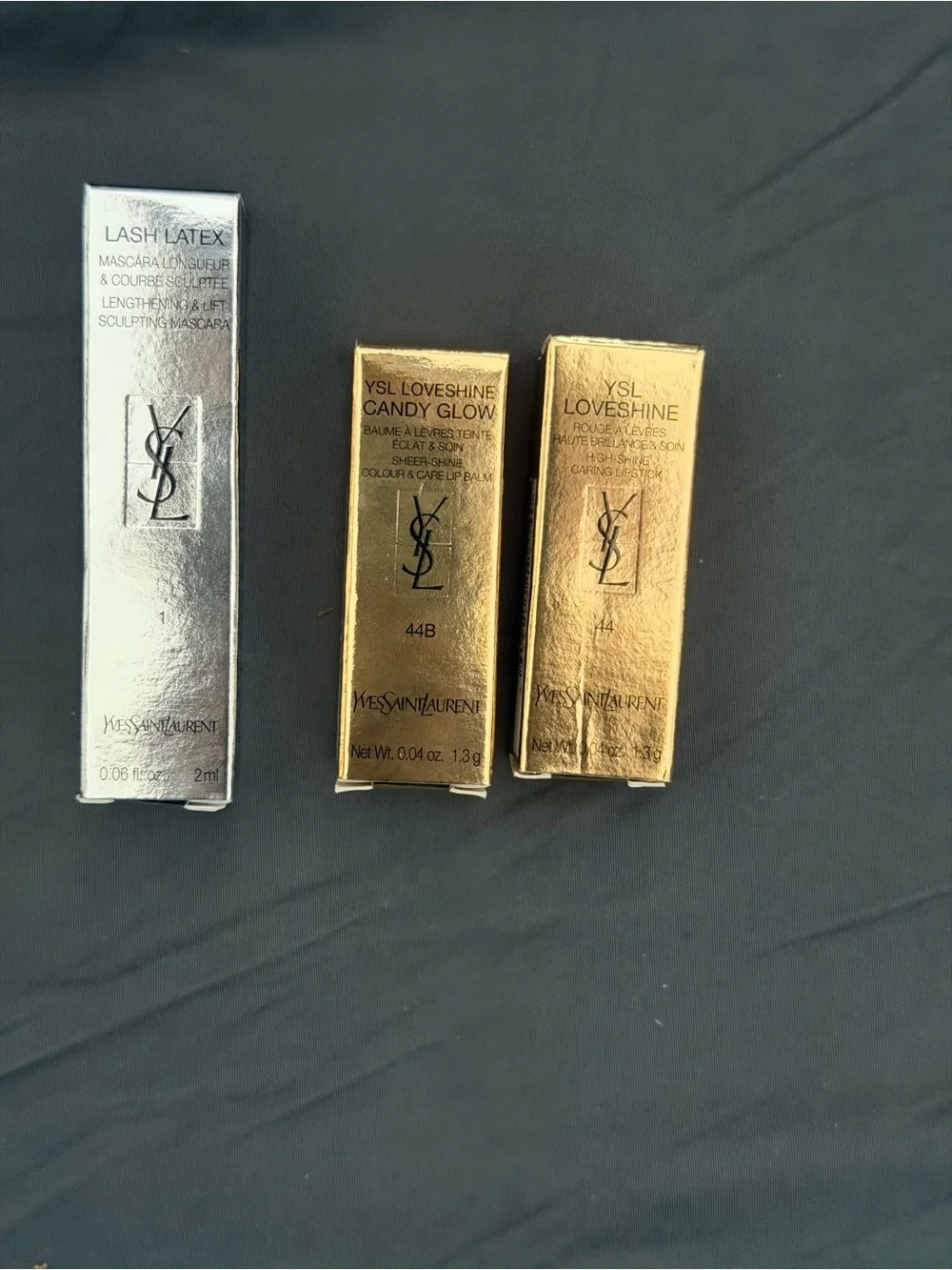 Yves Saint Laurent mascara and lip set lash latex candy glow lip and loveshine